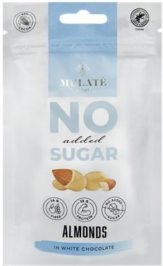 MULATE LIGHT skrudinti migdolai baltame šokolade be pridėtinio cukraus su saldikliais, 90 g