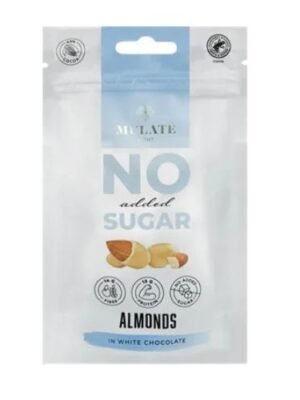 MULATE LIGHT skrudinti migdolai baltame šokolade be pridėtinio cukraus su saldikliais, 90 g